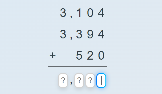 Add three numbers up to four digits each